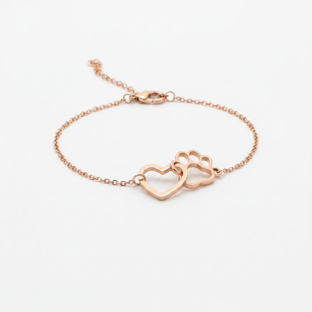 Bracciale Cuore e Zampa Oro Rosa