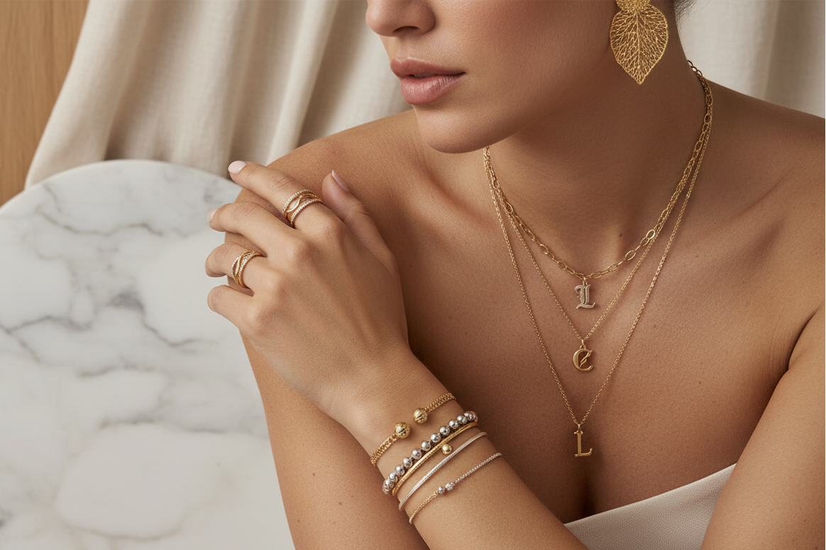 Banner gioielli con bracciali e anelli