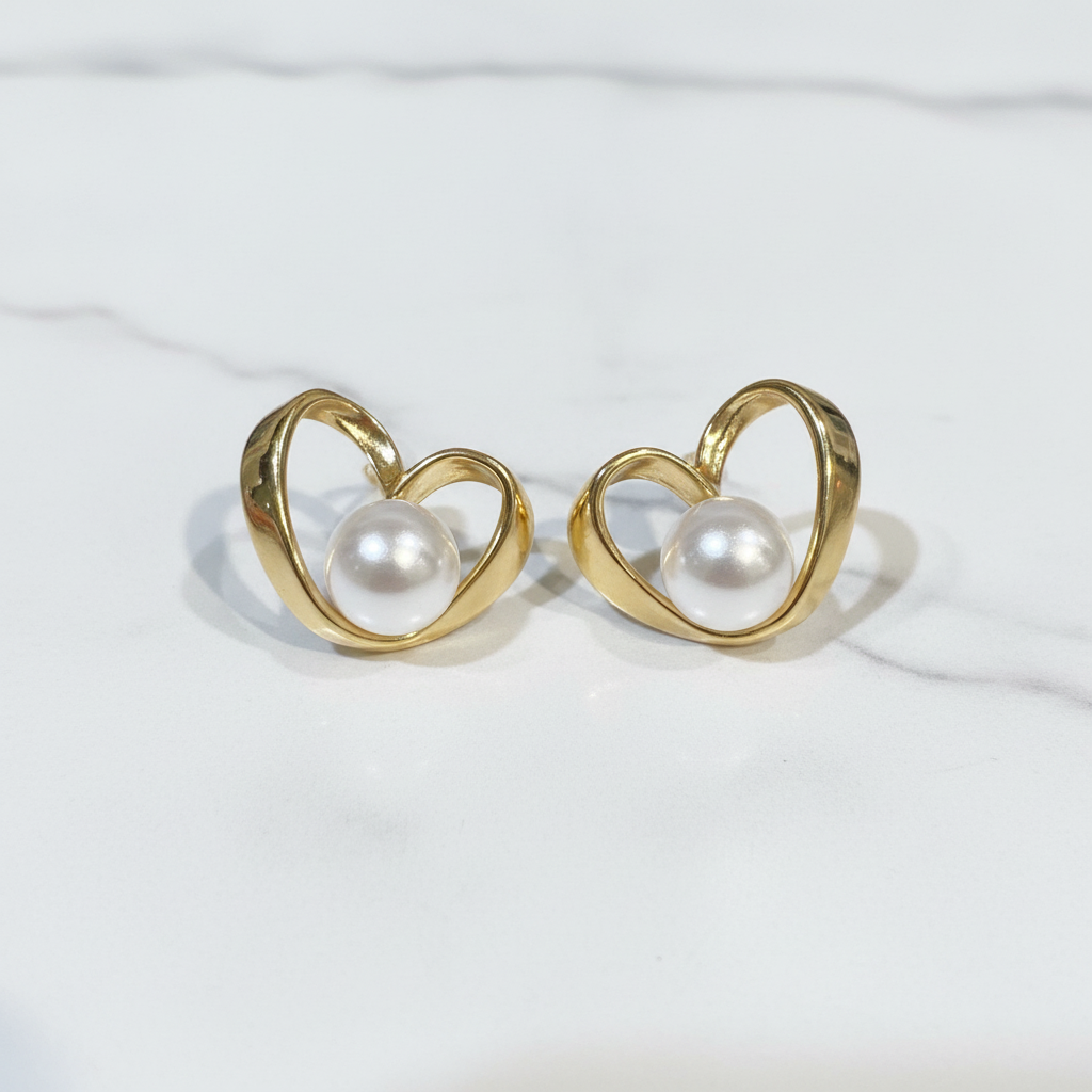 Orecchini Cuore Perla Gold