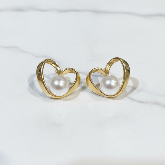 Orecchini Cuore Perla Gold