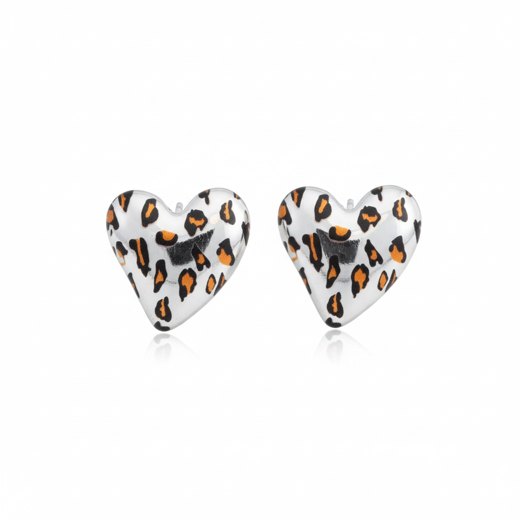 Orecchini leopard cuore acciaio inossidabile