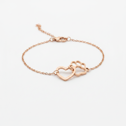 Bracciale Cuore e Zampa Oro Rosa