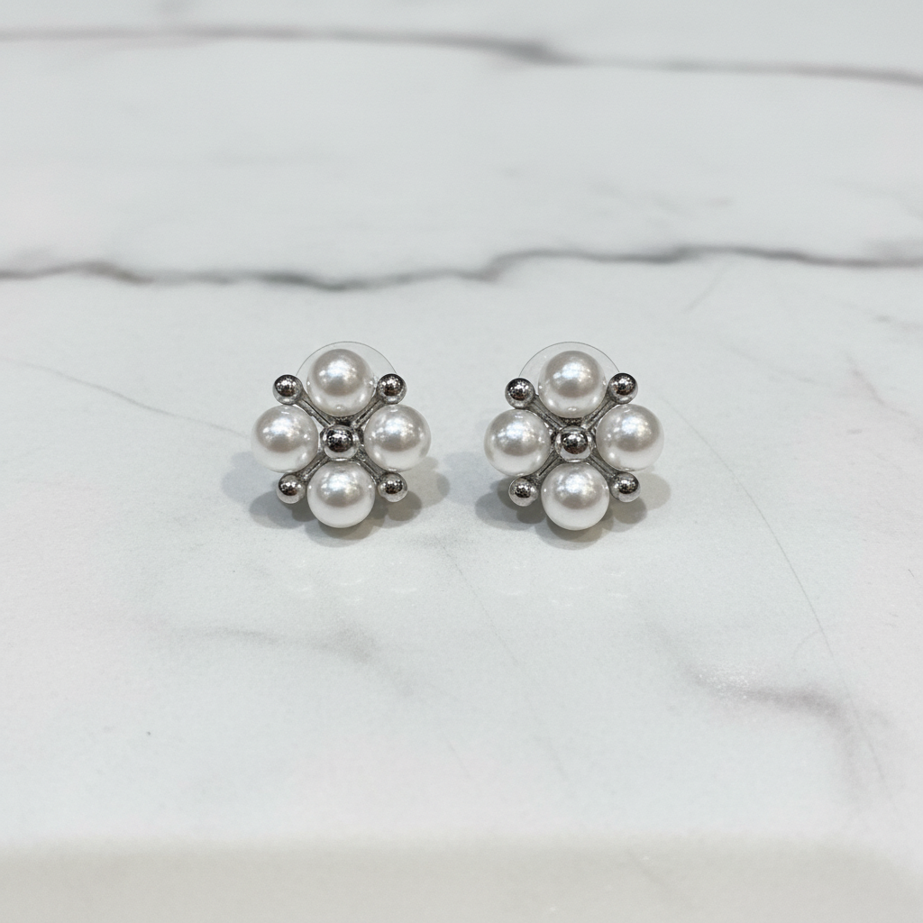 Orecchini Fiore Perle Silver